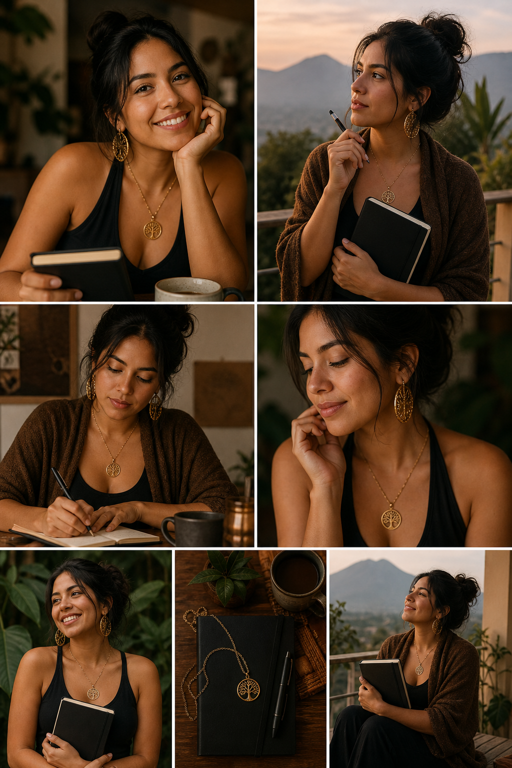 mujer latinoamericana de ~27 años, cabello oscuro recogidoen