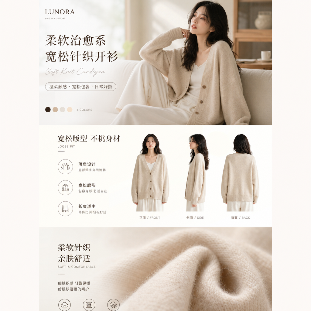 先生成一张“完整长详情页总稿”，而不是 4 张独立海报。

框架参考，可替换字段：
[品牌名]
[产品名]
[产品类型]