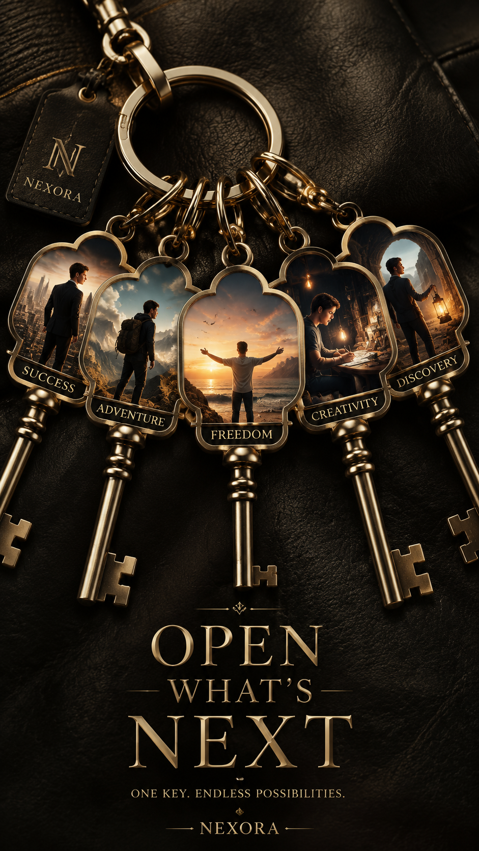 A premium 9:16 keychain advertising poster.Main Subject:
A l